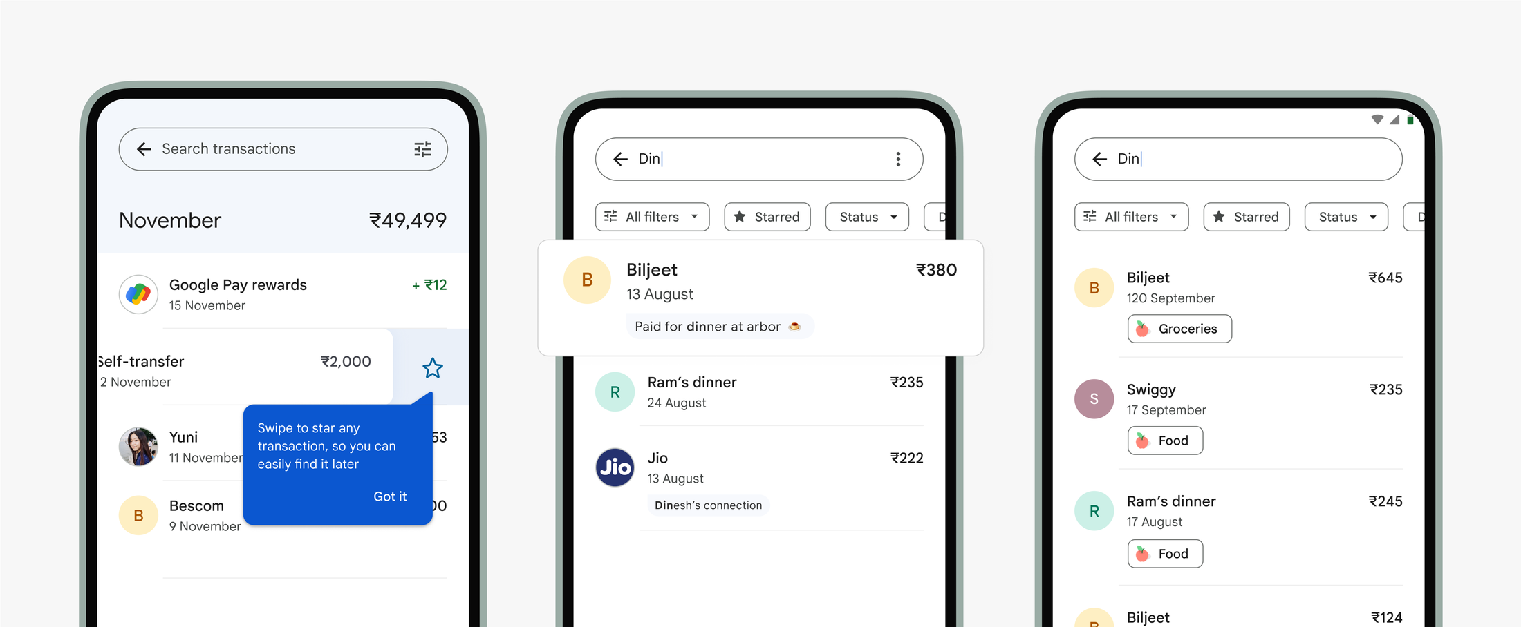 Starred transactions, searchable payment notes and spend categories