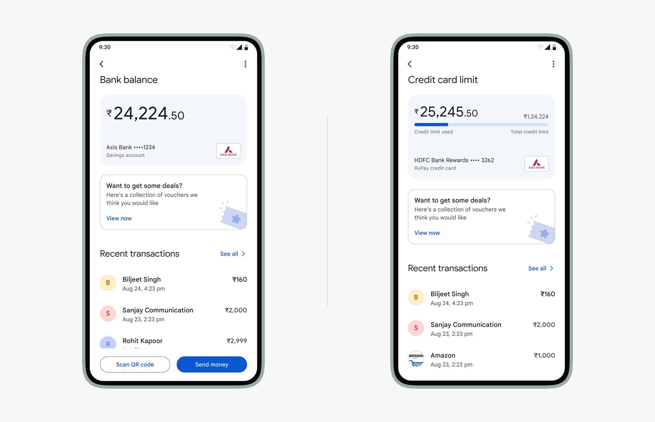New Check Balance screen for bank accounts and RuPay credit cards