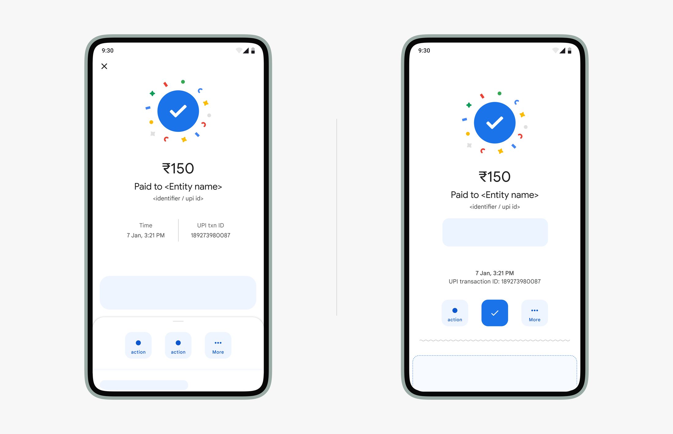 Two approaches for the meta structure of the success screen: a sheet versus a scrollable page