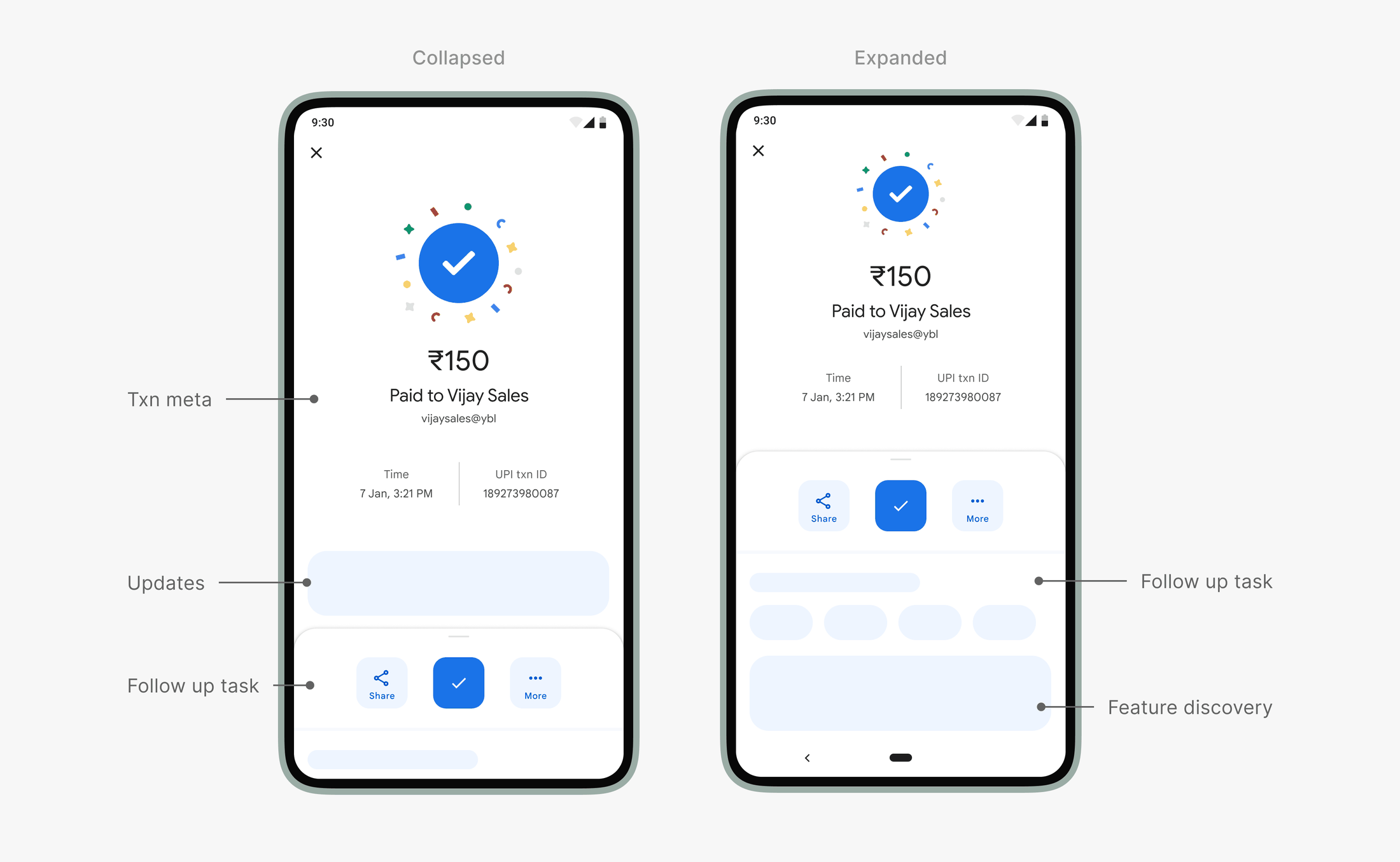 The proposed expandable sheet on the payment success screen