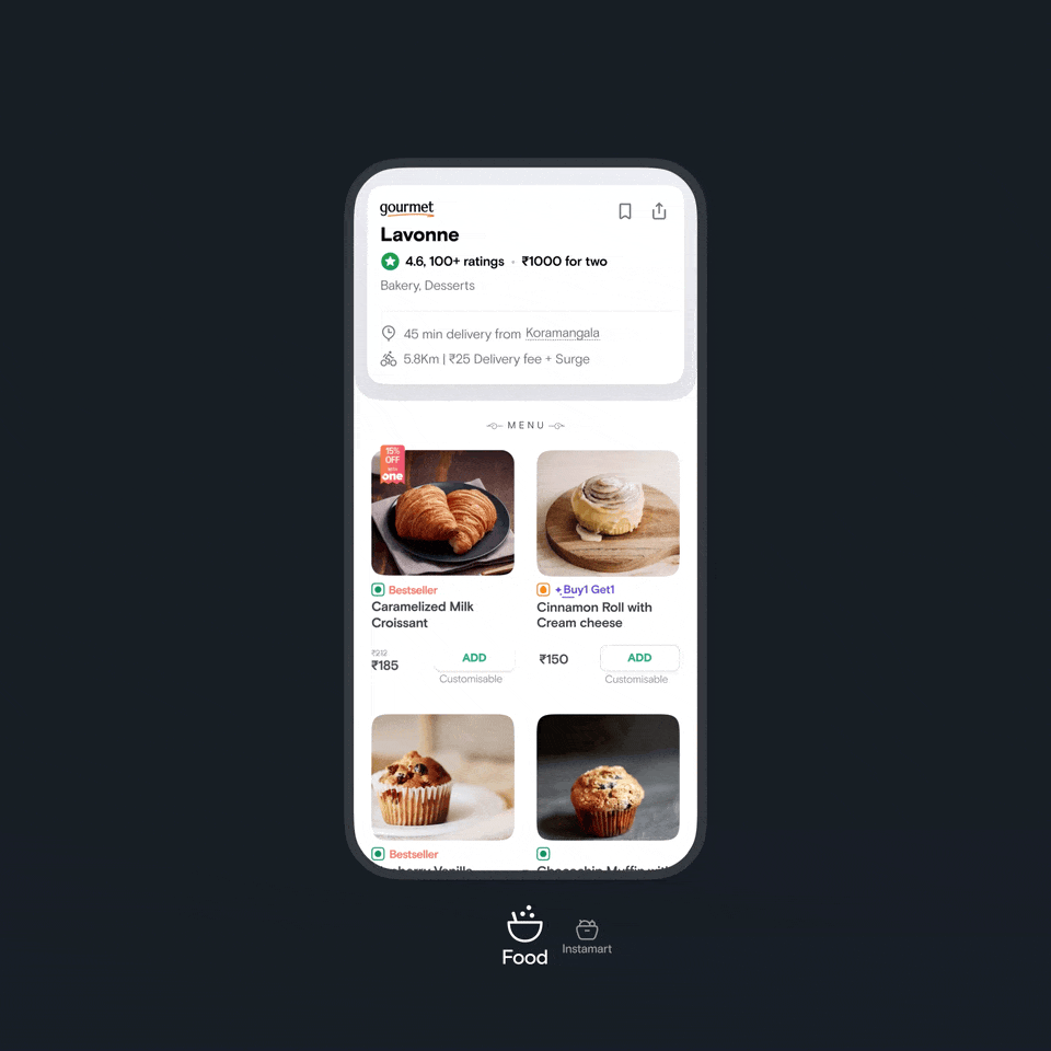 The same card component reused across food delivery and quick delivery